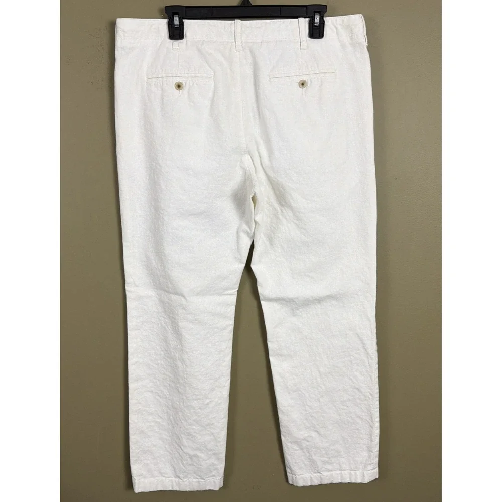 Perry Ellis Men's Linen Blend Drawstring Pants White 34x30 Casual Beach